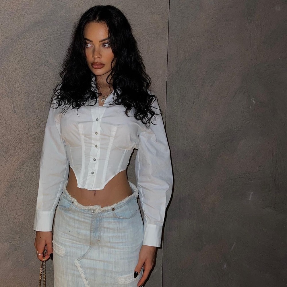 Zara White Corset Style Poplin Shirt